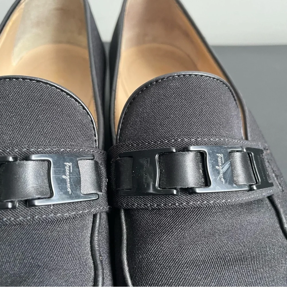 Salvatore Ferragamo Sport Black Fabric Logo Bit Loafers Shoes Made in Italy 9.5 - Picture 5 of 12